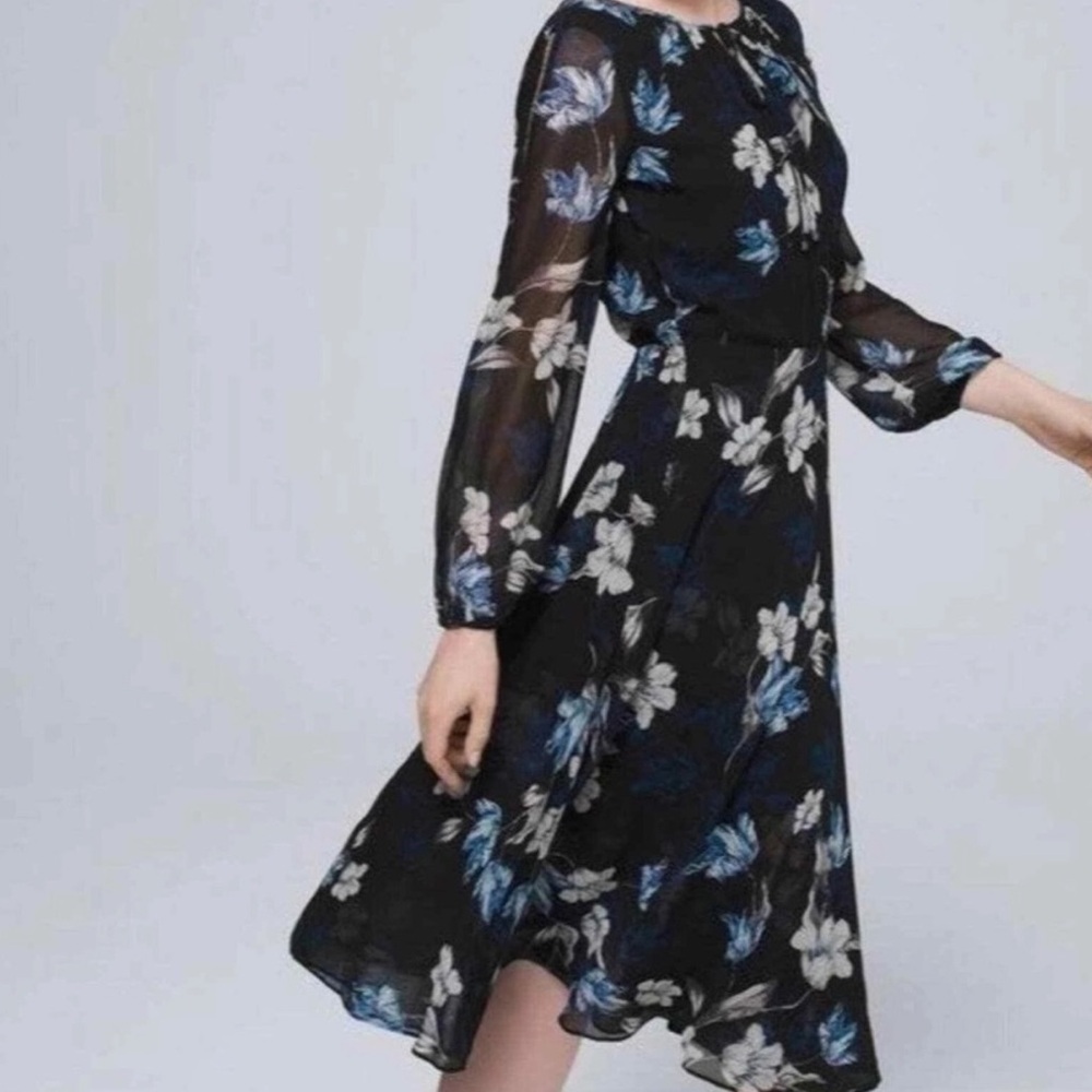 NWT Maison Tara Elegant Black and Blue Floral Dress - Picture 2 of 11